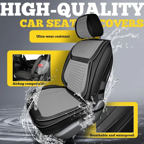 Miniatura 6 de LINGVIDO Fundas de asiento de automóvil, transpirables e impermeables, de piel sintética para autos, SUV, camiones, sedán, funda de asiento Gris +