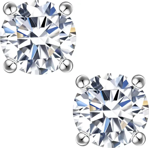 Aretes de Botón de Moissanita, 0.6ct-2ct Color DF Brillante Corte Redondo Creado en Laboratorio Aretes de Moissanita Plata Chapada en Oro Blanco 18K