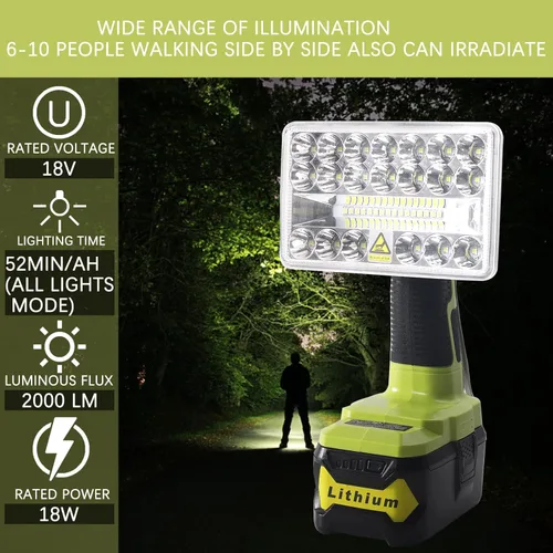 Miniatura 6 de YEX-BUR Luz de trabajo LED inalámbrica para batería Ryobi de 18 V, 18 W, 2000 lúmenes, foco LED de mano, linterna portátil para el lugar de trabajo
