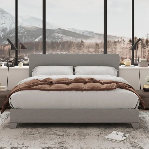 Allewie - Base de cama Queen con cabecero tapizado ajustable, cama plataforma con listones de madera, base de colchón resistente, no necesita Gris