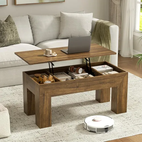 Miniatura 9 de FABATO Mesa auxiliar elevable de 41.7 pulgadas, mesa auxiliar rectangular de madera con almacenamiento oculto, mesa central grande de altura