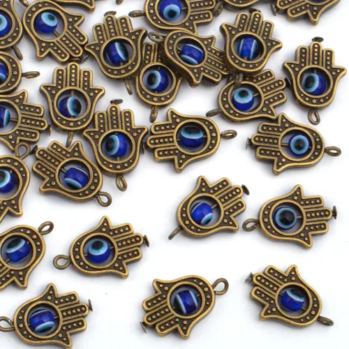 Miniatura 5 de Aylifu Dijes de marco de cuentas de mano de Hamsa, dije de mal de ojo de Hamsa con símbolo de mano de Fátima para bricolaje, collar y pulsera