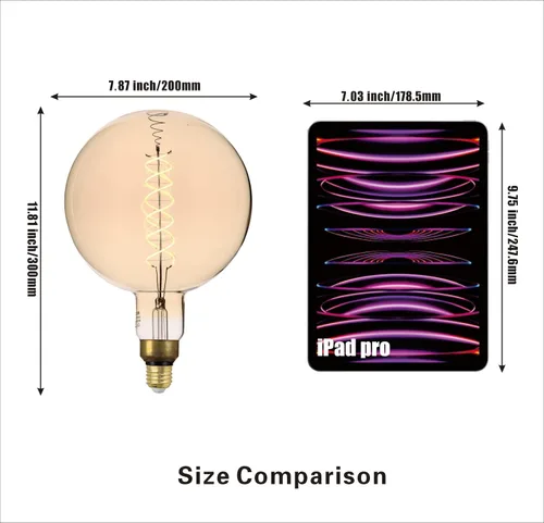 Miniatura 5 de SD LUX Bombilla LED gigante vintage de gran tamaño, bombilla Edison enorme, regulable, 8 W 450 lm (equivalente a 50 W), blanco cálido 2200 K, base
