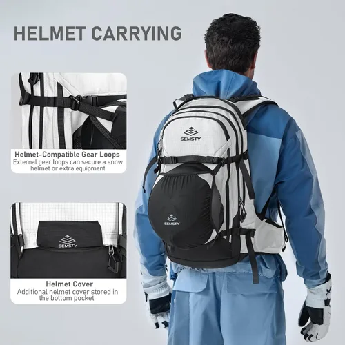 Miniatura 4 de SEMSTY Mochila de hidratación de esquí de 25 litros con vejiga de agua de 2 L, arnés aislado, mochila impermeable para viajes de snowboard, esquí