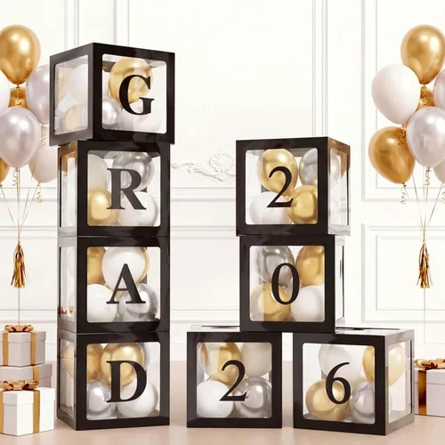 Miniatura 22 de Cajas de globos transparentes de color blanco, cajas de bebé transparentes con 78 letras para nombre personalizado, bloques de cajas de globos