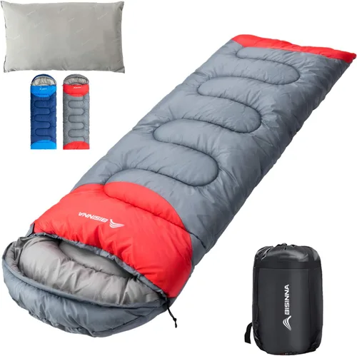 BISINNA - Saco de dormir con almohada - Saco de dormir para 4 estaciones, ligero, impermeable, cálido y lavable para adultos, niños, mujeres, Gris