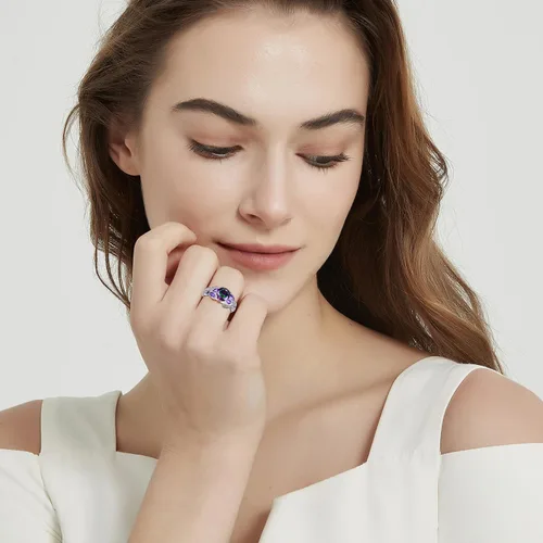 Miniatura 8 de Anillo de compromiso de plata de ley 925 de 3.6 quilates para mujer, topacio arcoíris zafiro aguamarina Anillo de compromiso para mujer