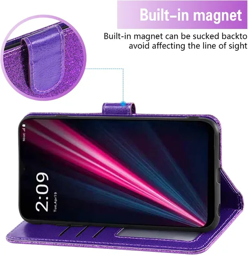 Miniatura 3 de Asuwish Funda de teléfono para T-Mobile Revvl 6 Pro 5G 2022 con protector de pantalla y cartera con purpurina, soporte para tarjeta con ranura