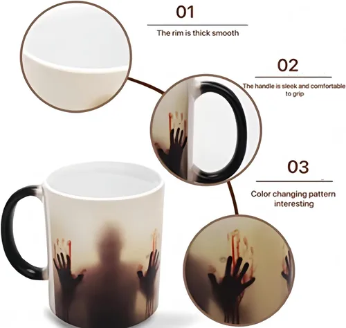 Miniatura 5 de HS&ROXIN Taza de café de cerámica de Halloween que cambia de color, taza de terror, taza espeluznante, taza de zombi, regalos novedosos