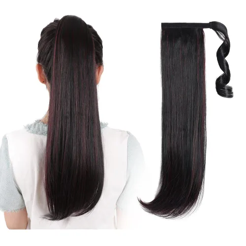 Miniatura 30 de Extensiones de cabello para cola de caballo, extensión de cola de caballo roja de 16 pulgadas, corta, ondulada, rizada, envolvente, cola de caballo