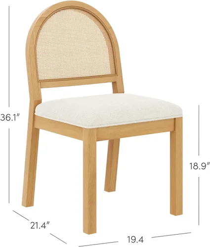 Miniatura 2 de Nathan James Bailey - Silla de comedor Boucle de 19 pulgadas, silla lateral tapizada con respaldo de ratán tejido natural y patas de madera maciza