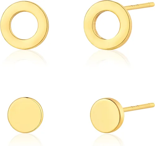 MTMY Aretes tipo dormilona de oro para mujer, 2 pares de aretes chapados en oro de 14 quilates, hipoalergénicos, simples, pequeños, pequeños, barra