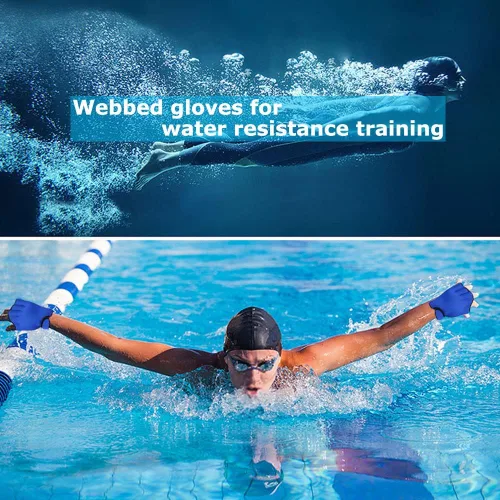 Miniatura 6 de MEKOTSK 1 par de guantes de entrenamiento de natación para ayudar a la resistencia de la parte superior del cuerpo, guantes de natación Aqua Fit