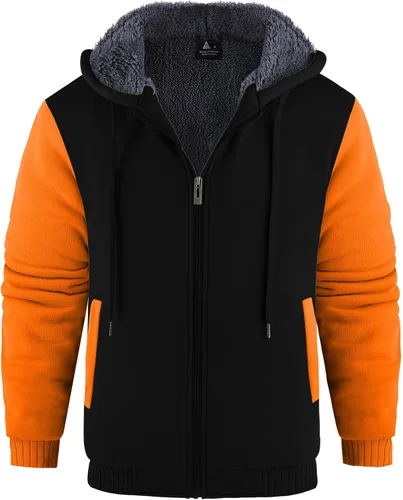 Miniatura 72 de GEEK LIGHTING Sudadera con capucha y cremallera para hombre, forro polar, chaqueta gruesa con capucha para invierno, cálida sudadera atlética