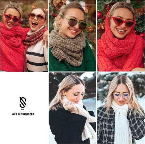 Miniatura 4 de SOJOS Chal de punto grueso acanalado de felpilla ligero y ultra suave para mujer, para otoño e invierno, chal envolvente SC326