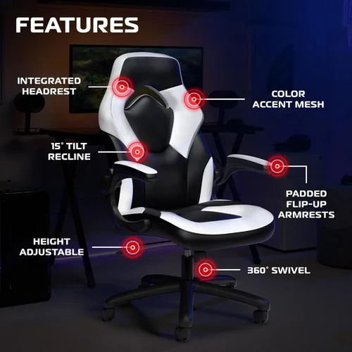 Miniatura 6 de RESPAWN 3085 Silla ergonómica para juegos para adultos, silla de oficina con respaldo alto con reposacabezas y brazos abatibles, asiento de cuero