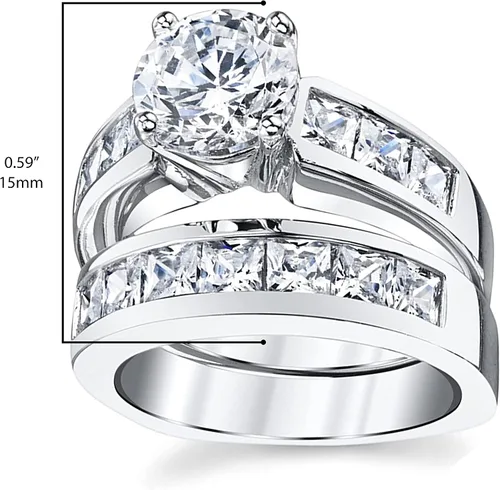 Miniatura 5 de Set de anillos de compromiso de plata esterlina con ronda y corte princesa de circonia cúbica