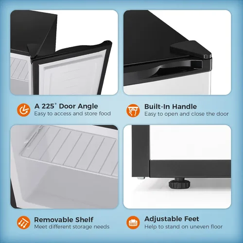 Miniatura 3 de Kismile Mini congelador, congelador vertical de 1.1 pies cúbicos con puerta individual reversible, estantes extraíbles, congelador pequeño con Negro