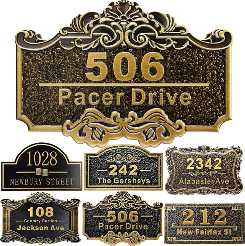 Miniatura 47 de Placa personalizada de dirección de casa de 12 pulgadas, números fundidos para exteriores, placa de señal de dirección personalizada con nombre