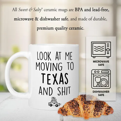 Miniatura 3 de Sweet & Salty Taza con texto en inglés «Look at Me Moving to Texas», regalos de bienvenida a Texas, regalo divertido para amigos que se mudan fuera