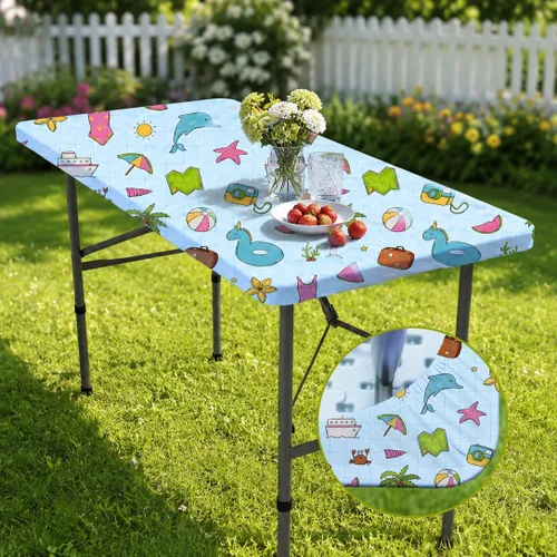 Miniatura 75 de Mantel ajustado blanco con elástico para mesas plegables de 48x48 pulgadas, manteles lavables y elásticos de elastano para mesas de cartas, manteles