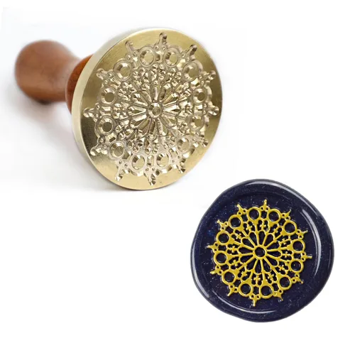 Miniatura 6 de Sello de cera con empuñadura de flor de mandala de 1.496 pulgadas, 1.575 pulgadas, con empuñadura, para invitación de boda, sellado de tarjetas