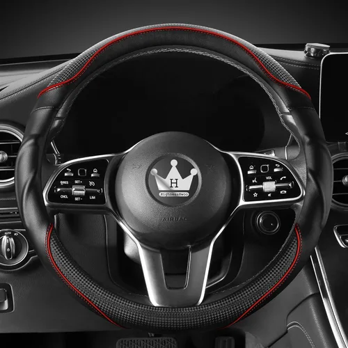 HighnessHwoo Funda 3D para volante de automóvil, agarre cómodo, masaje deportivo, antideslizante, de fibra de carbono, piel sintética para sedán,