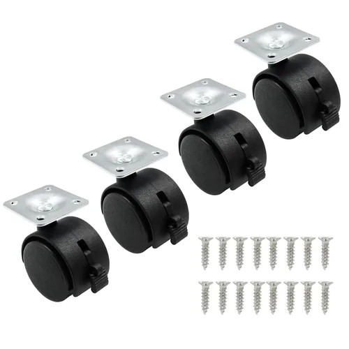 Miniatura 5 de 4 piezas ruedas giratorias de 1.5 pulgadas, ruedas giratorias de placa de nailon negro con freno, ruedas giratorias de placa resistente de repuesto