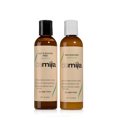 Damila Champú y acondicionador sin sal y sulfato para queratina y cabello teñido – Paquete profesional de queratina para cabello dañado, encrespado,