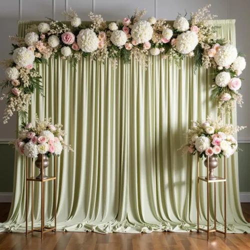 Miniatura 86 de Cortinas de telón de fondo blanco de 30 pies x 8 pies para fiestas de boda, 6 paneles de 5 pies x 8 pies, cortinas de fotografía de poliéster sin