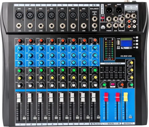 Miniatura 13 de Consola de mezcla profesional de 4 canales, mezclador de audio, tablero de sonido, Bluetooth, USB, mezclador de estudio en vivo con unidad USB
