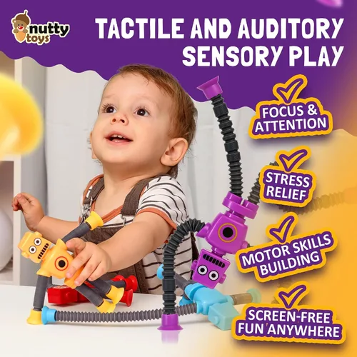 Miniatura 3 de nutty toys Juguetes Sensoriales de Robot 4 Unidades - Tubos Pop Superiores Fidget 2025 para TDAH y Autismo Edades 3 4 5 6 7 8 9 10 11 12, Mejor Idea