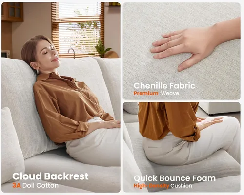 Miniatura 6 de Sofá Modular de Gran Tamaño, Sofá Seccional de Chenilla Nube Extra Profundo con Chaise Otomana, Sofá Esponjoso de Chenilla de 4 Plazas para Sala