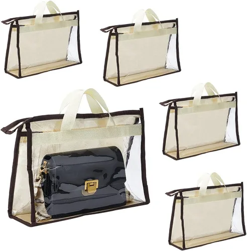 PH PandaHall Paquete de 5 bolsas antipolvo para bolsas, organizador transparente de almacenamiento de bolsos, bolsa colgante con asa de cremallera