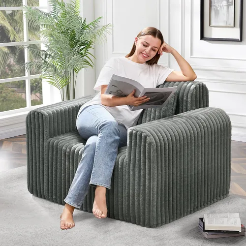 Miniatura 16 de Hobestluk Sofá Individual de Espuma Sillón Sofá para Espacios Pequeños Sofás Cómodos con Funda Extraíble Sofá Peludo con Almohadas para Sala de Negro