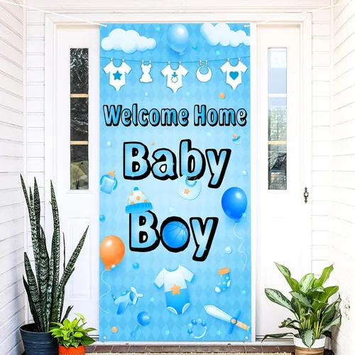 Labakita Cartel de bienvenida a casa para puerta de bebé, cartel con texto en inglés "It's a Boy Welcome Baby Boy", decoración de baby shower para