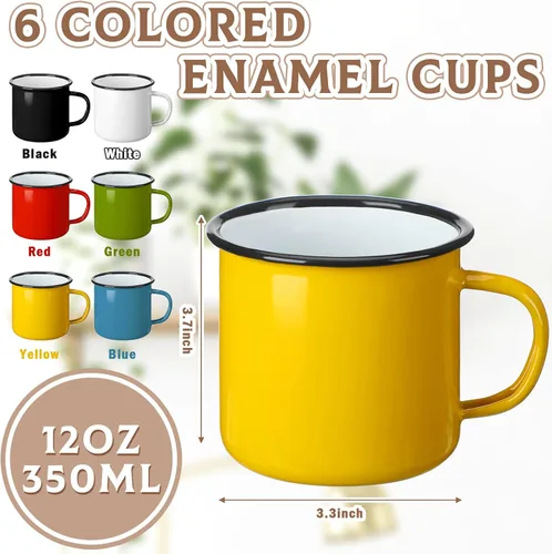 Miniatura 2 de Yinder Paquete de 12 tazas de café esmaltadas de 12 onzas con asa, tazas de café portátiles para campamento, tazas de metal vintage a granel