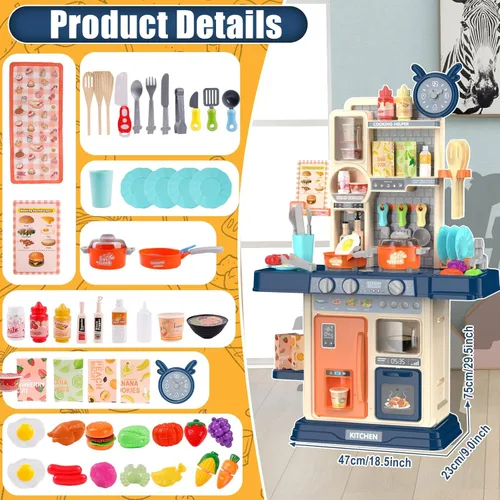 Miniatura 3 de Juego de cocina para niños pequeños, juego de cocina para niños pequeños, juguetes para niñas con estufa de cocina, vapor, fregadero y alimentos