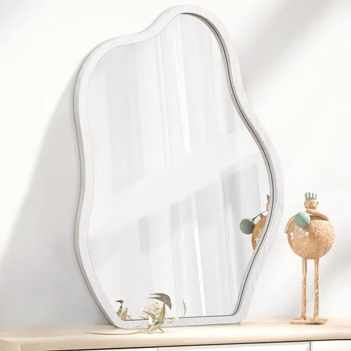 Miniatura 15 de Espejo de pared asimétrico con marco de madera, espejo colgante moderno irregular para pared para tocador, sala de estar, dormitorio, baño, entrada