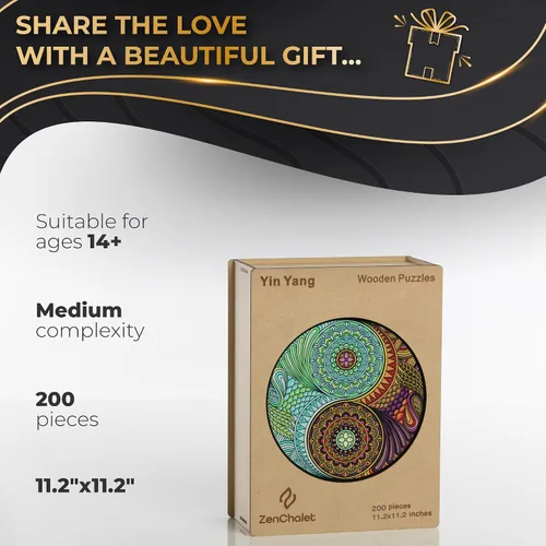 Miniatura 3 de ZenChalet - Rompecabezas Yin Yang de 200 piezas para adultos - Rompecabezas de madera para adultos, perfecto como regalo espiritual, piezas