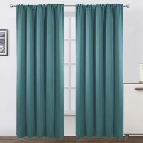 Miniatura 96 de LEMOMO Cortinas opacas negras para cocina, 42 x 45 pulgadas, juego de 2 paneles de cortinas opacas con bolsillo para cortinero para ventana pequeña