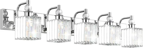Miniatura 15 de Ralbay - Luces de tocador de cristal, 2 luces, modernas lámparas de cromo de cristal para iluminación de baño, para usar sobre el espejo