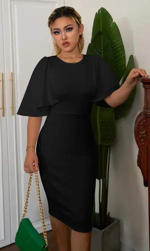 Miniatura 4 de Memoriesea Vestido midi de cóctel formal con volantes y mangas acampanadas para mujer