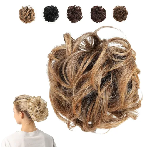 Miniatura 14 de Juvabun Moño desordenado con clip de garra, rubio playa, piezas de cabello para mujer, extensiones onduladas y rizadas en moño, extensión de cabello