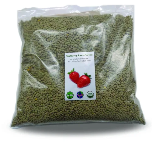 Lentejas verdes de 5 libras enteras certificadas por USDA orgánicas, sin OMG, a granel, producto de EE. UU. Mulberry Lane Farms