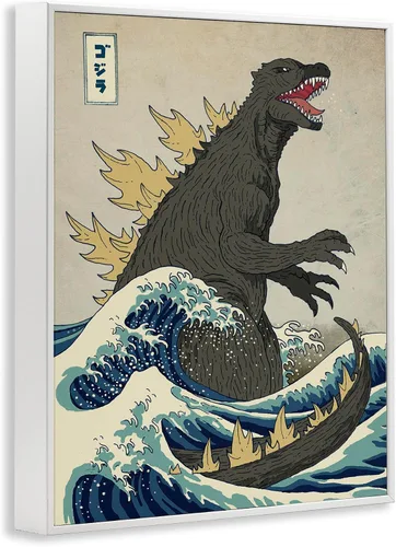 Miniatura 2 de Stupell Industries Godzilla in the Waves Eastern Poster Style Ilustración, diseño de Michael Buxton, marco blanco, 11 x 14 pulgadas Stupell
