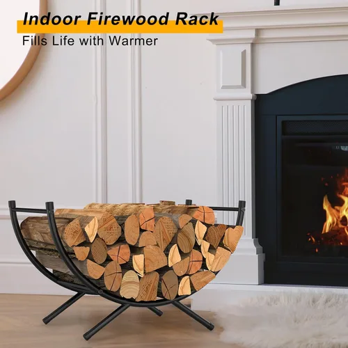 Miniatura 7 de NANANARDOSO Estante curvado para leña, soporte de troncos de chimenea de metal con recubrimiento de polvo de 24 pulgadas para almacenamiento