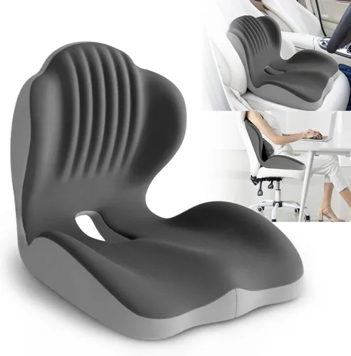 Miniatura 10 de Cojín ergonómico lumbar y de apoyo de asiento, cojín de espuma viscoelástica 2 en 1 con diseño hueco de coxis para silla de oficina, asiento