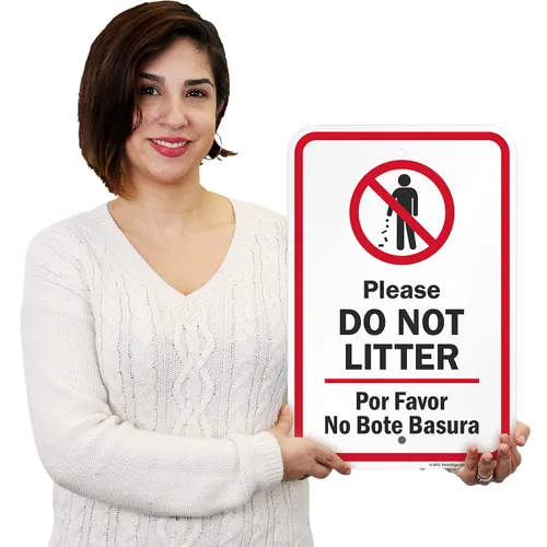 Miniatura 2 de SmartSign Letrero bilingüe de metal con texto en inglés "Please Do Not Litter - Por Favor No Bote Basura" de 18 x 12 pulgadas, aluminio laminado a