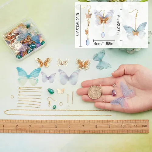 Miniatura 3 de SUNNYCLUE 1 caja de bricolaje 10 pares de dijes de alas de mariposa de filigrana de mariposas, aretes de fabricación de aretes, kits de iniciación